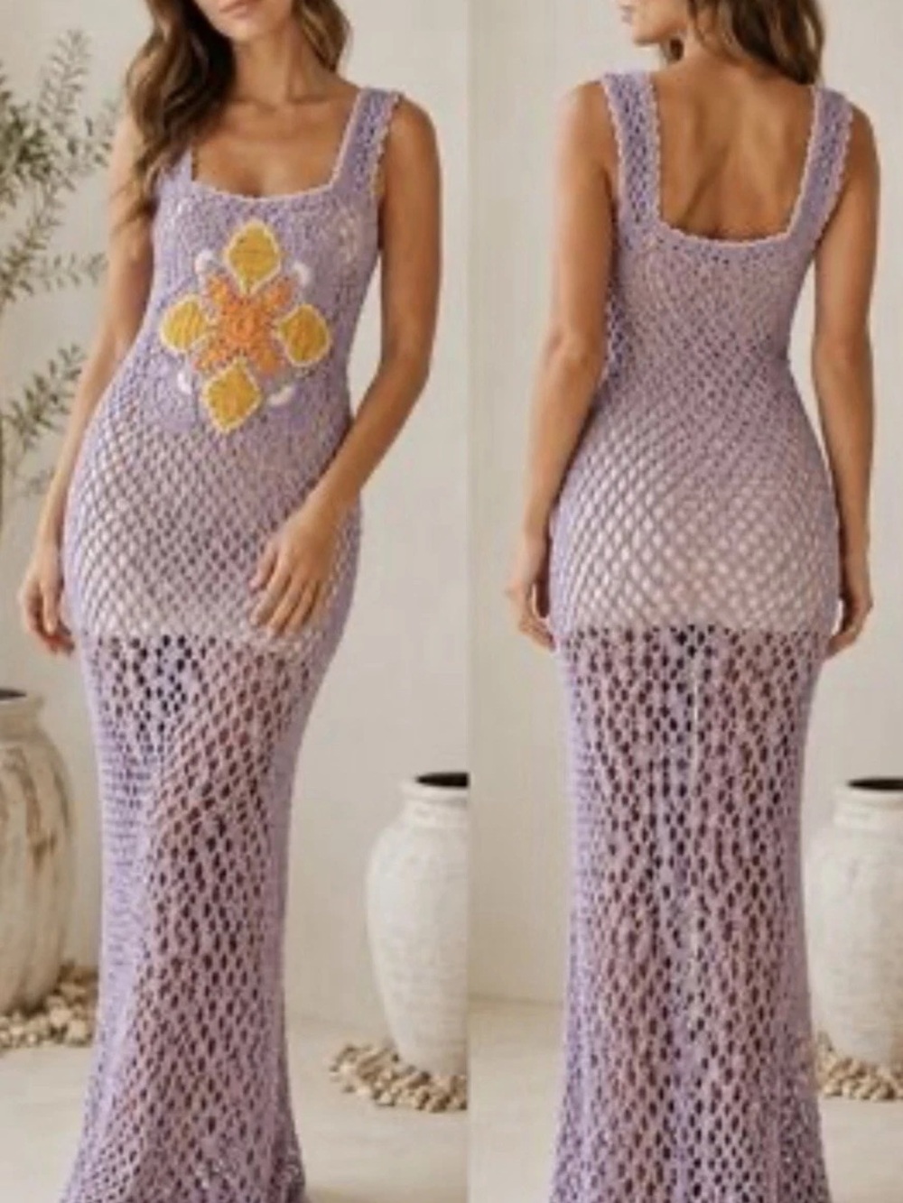 Free People Lavender Crochet Maxi Dress Swim Cover